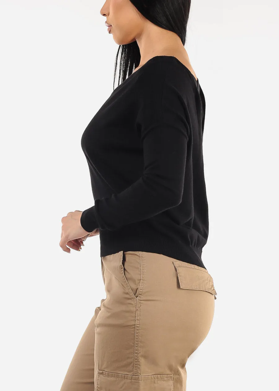 Criss Cross Back Black Long Sleeve Sweater Top sold by Moda product image thumbnail 3