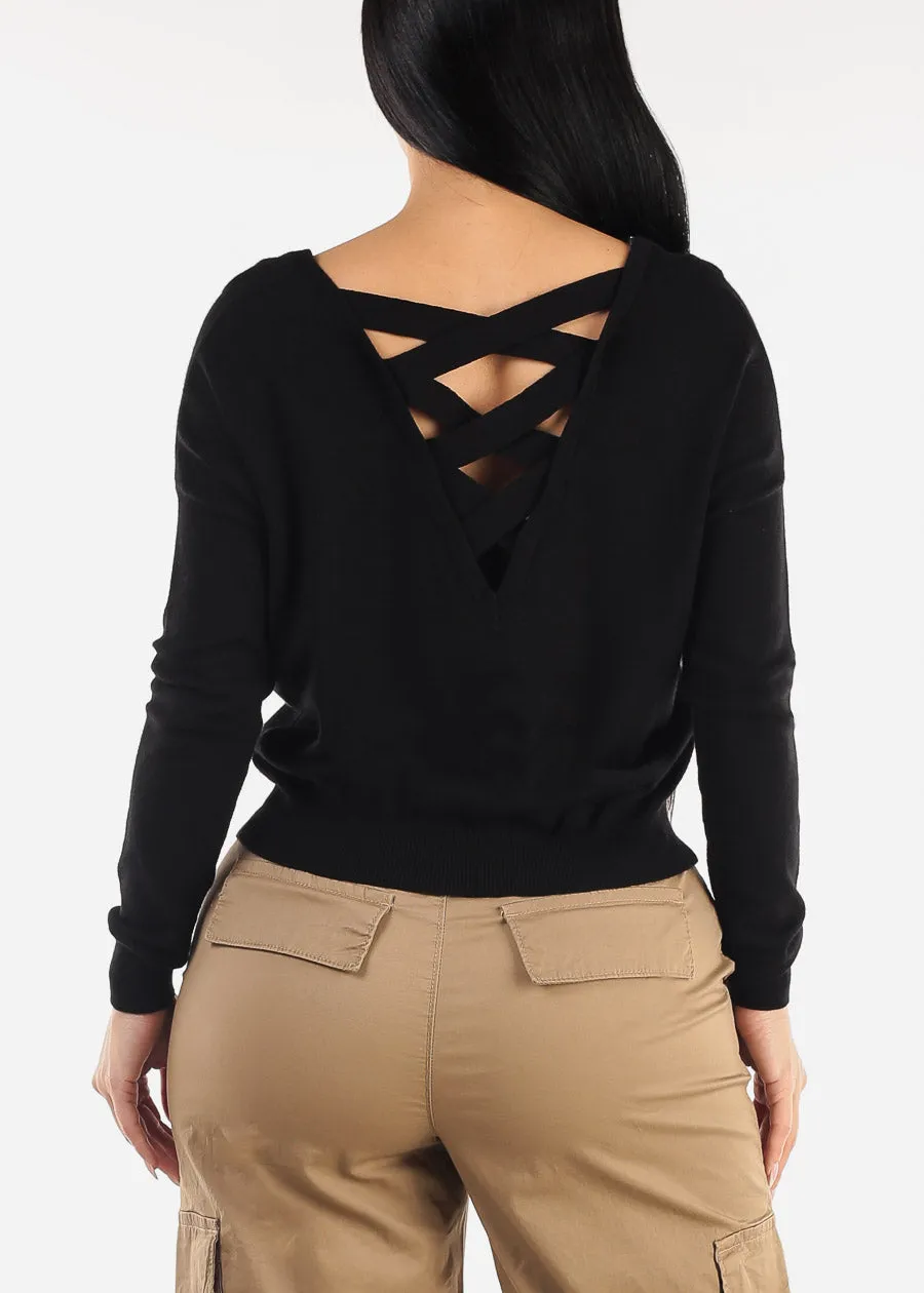 Criss Cross Back Black Long Sleeve Sweater Top sold by Moda product image thumbnail 4