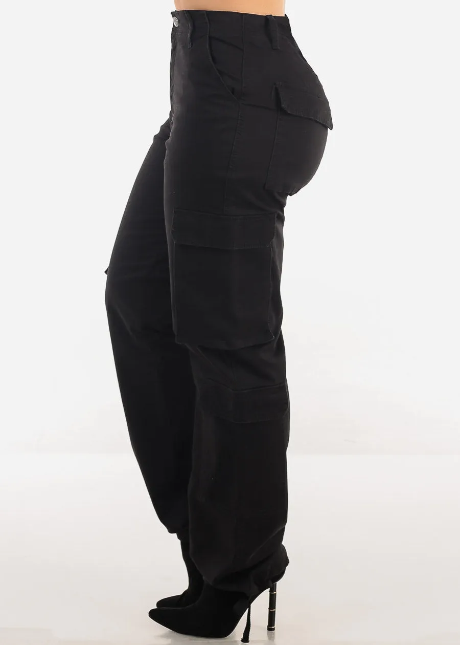 Super High Waist Straight Wide Leg Cargo Jeans Black sold by Moda product image thumbnail 3