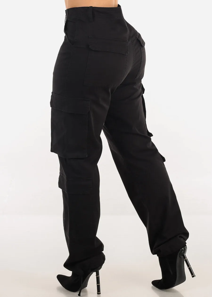 Super High Waist Straight Wide Leg Cargo Jeans Black sold by Moda product image thumbnail 4