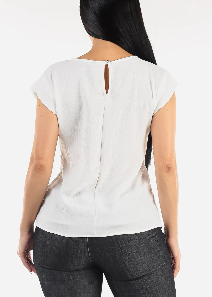 Cap Sleeve White Crewneck Blouse sold by Moda product image thumbnail 5