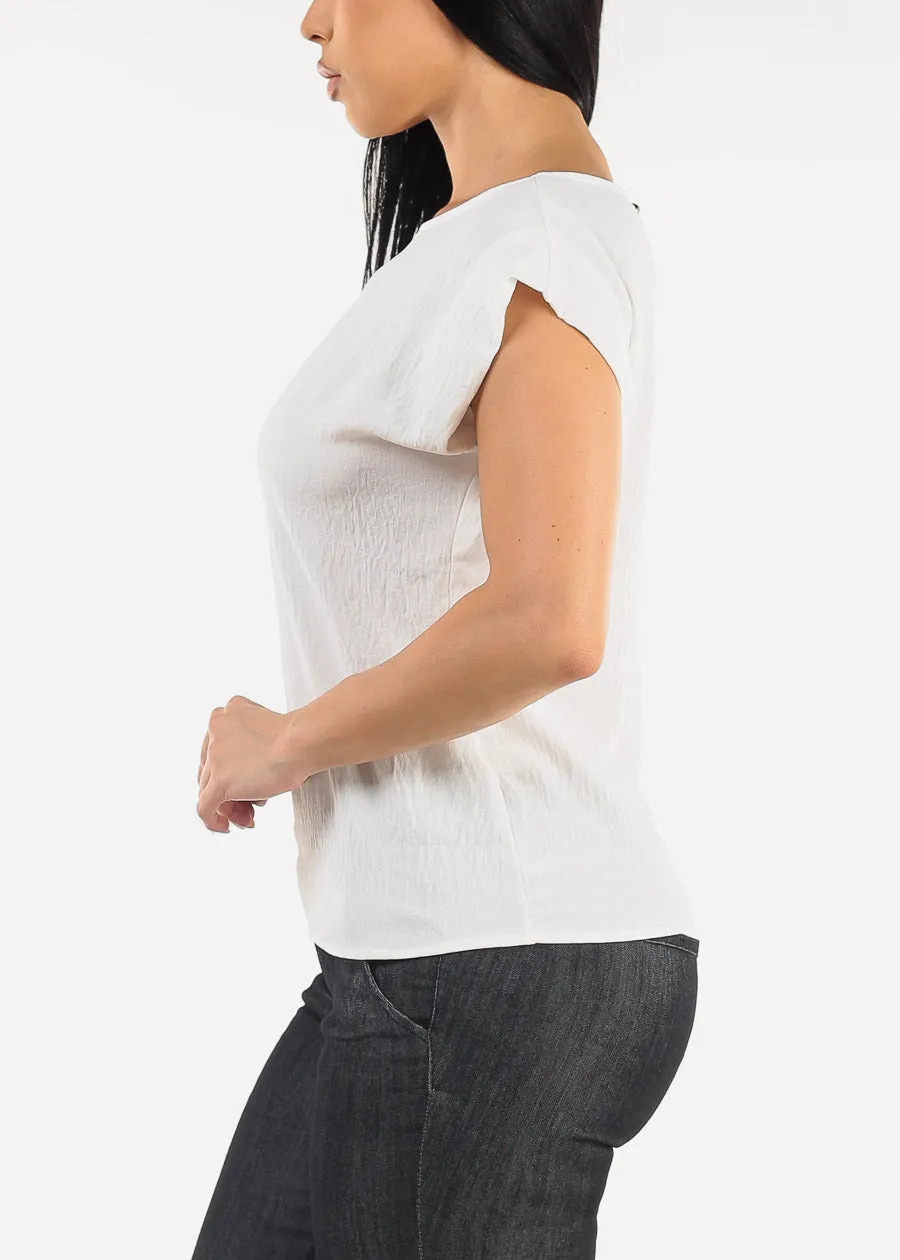 Cap Sleeve White Crewneck Blouse sold by Moda product image thumbnail 4