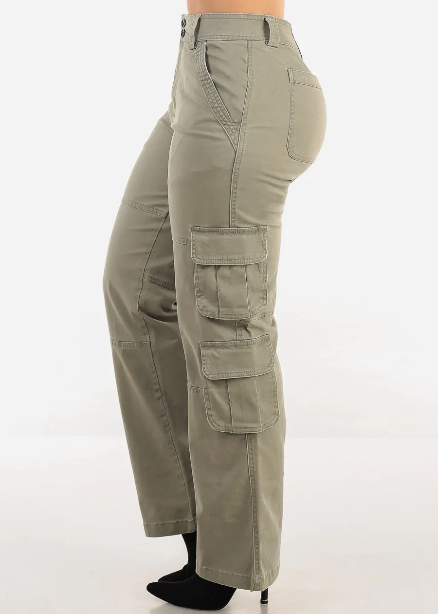 Butt Lift Straight Wide Leg Cargo Jeans Light Olive sold by Moda product image thumbnail 4
