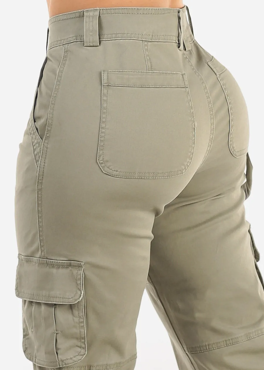 Butt Lift Straight Wide Leg Cargo Jeans Light Olive sold by Moda product image thumbnail 5