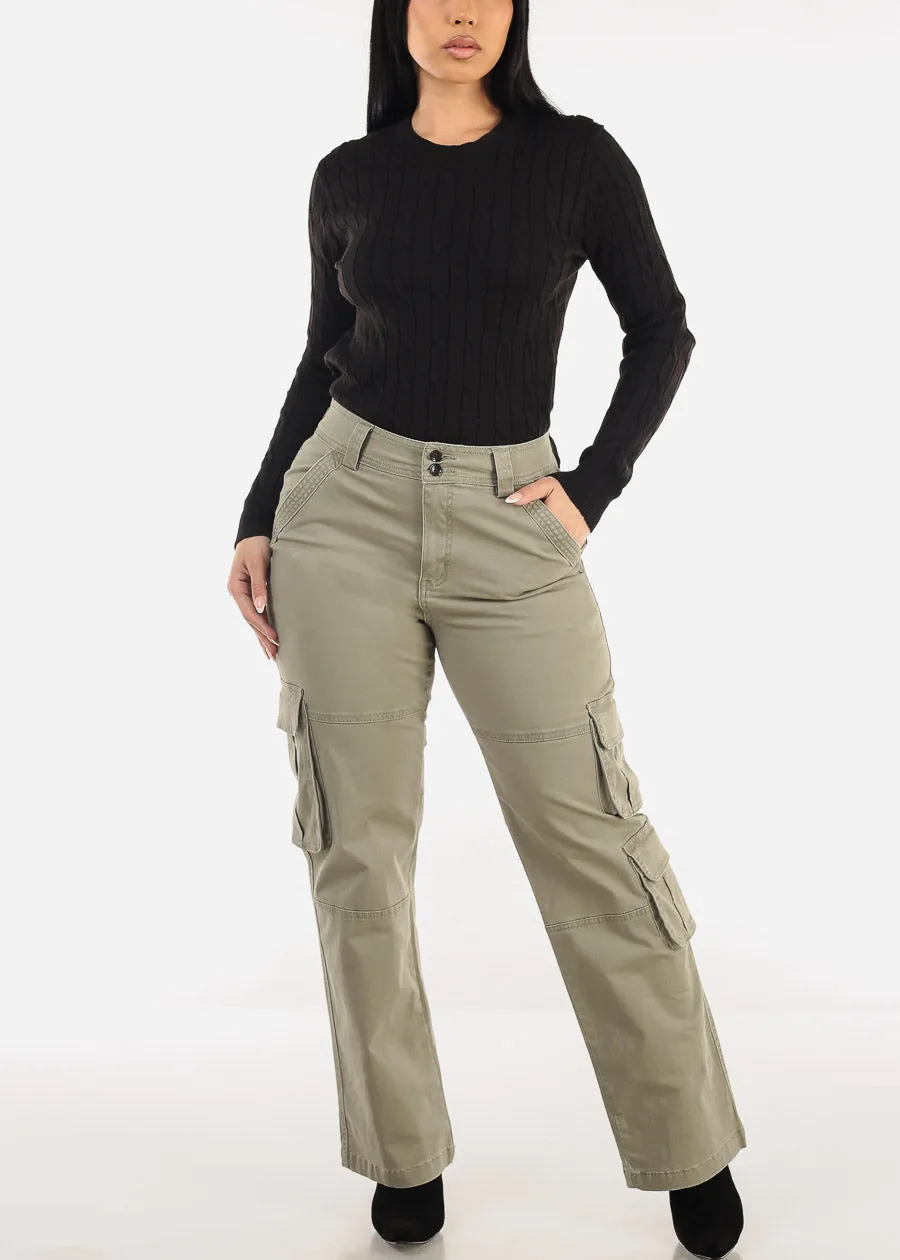Butt Lift Straight Wide Leg Cargo Jeans Light Olive sold by Moda product image thumbnail 2