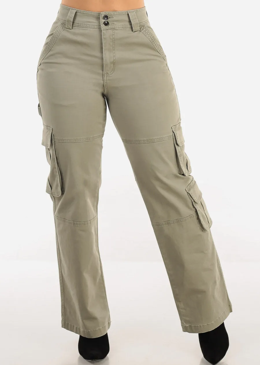 Butt Lift Straight Wide Leg Cargo Jeans Light Olive sold by Moda product image thumbnail 3