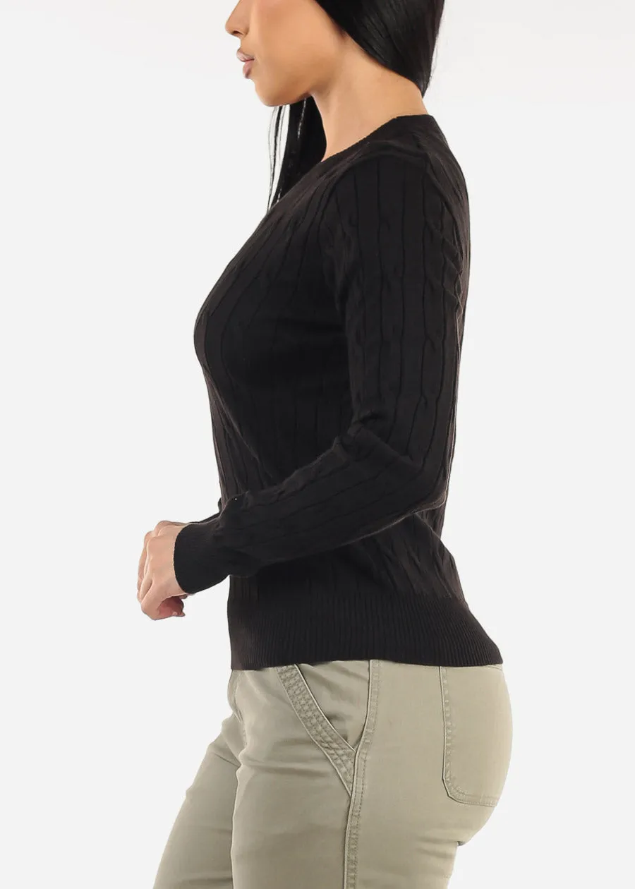 Long Sleeve Crewneck Cable Knit Sweater Black sold by Moda product image thumbnail 3
