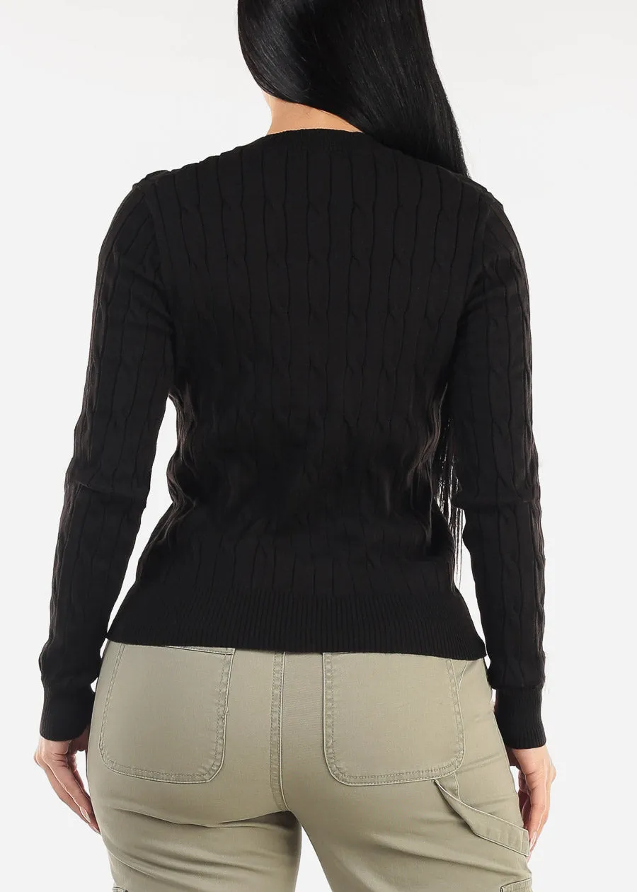 Long Sleeve Crewneck Cable Knit Sweater Black sold by Moda product image thumbnail 4