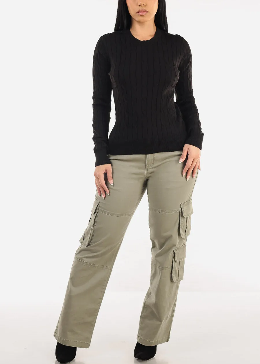 Long Sleeve Crewneck Cable Knit Sweater Black sold by Moda product image thumbnail 2