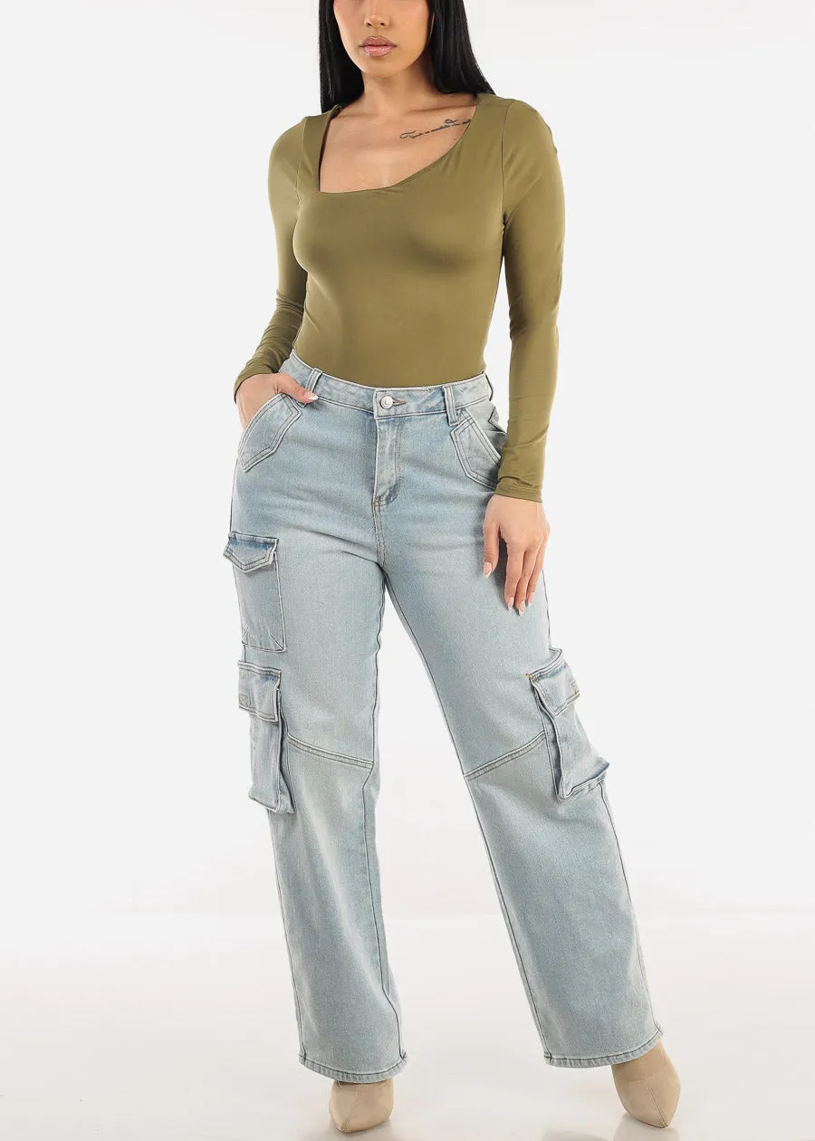 Long Sleeve Asymmetrical Neckline Top Olive sold by Moda product image thumbnail 2