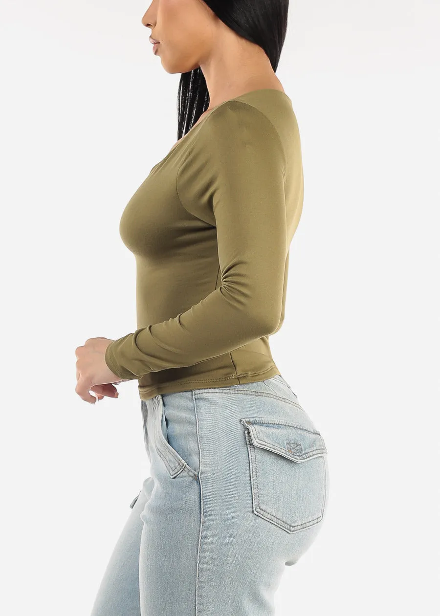 Long Sleeve Asymmetrical Neckline Top Olive sold by Moda product image thumbnail 3