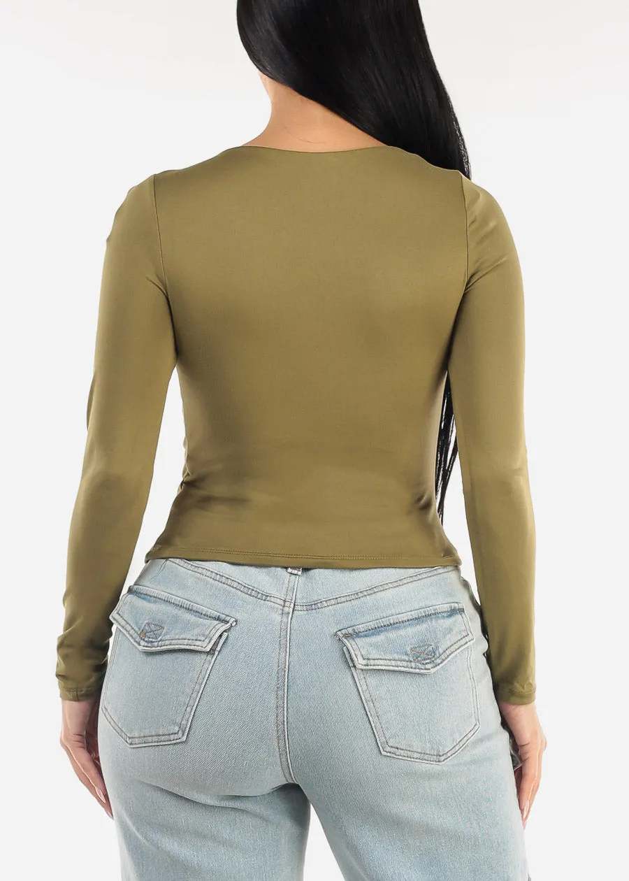 Long Sleeve Asymmetrical Neckline Top Olive sold by Moda product image thumbnail 4
