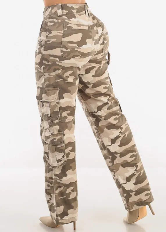 Butt Lift Straight Wide Leg Camo Cargo Jeans sold by Moda