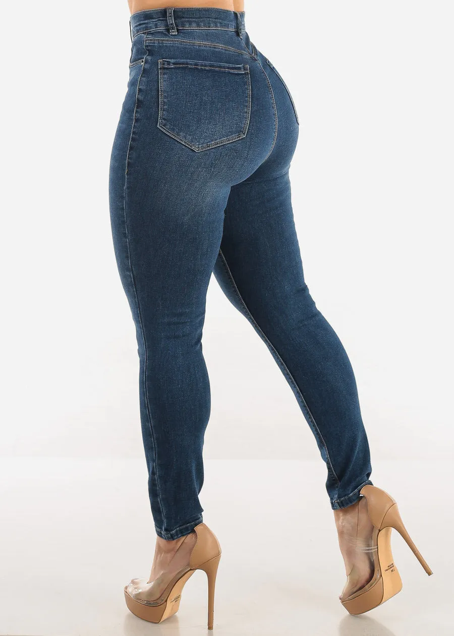Super High Waist 1 Button Skinny Jeans Med Wash sold by Moda product image thumbnail 4