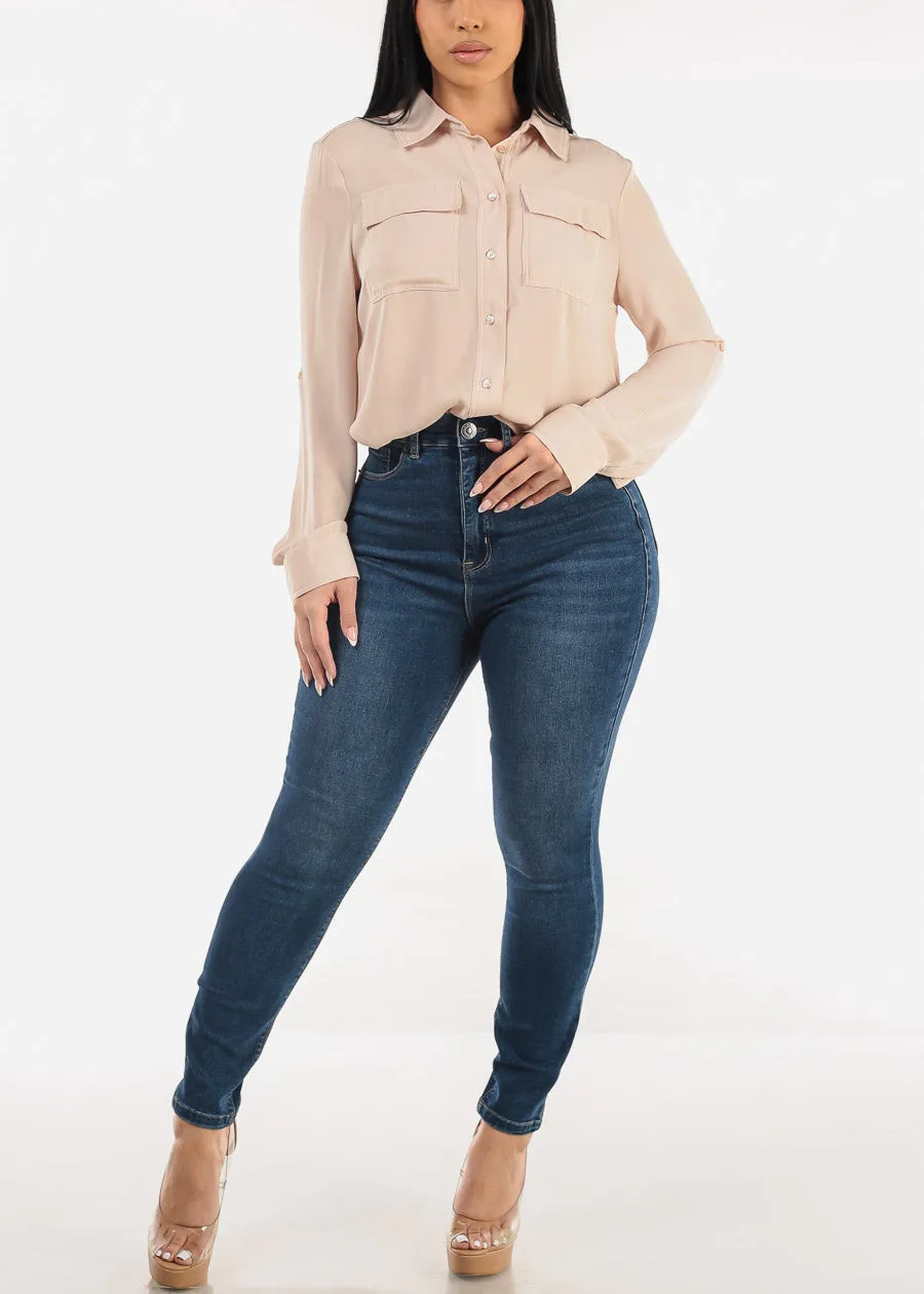 Super High Waist 1 Button Skinny Jeans Med Wash sold by Moda product image thumbnail 2