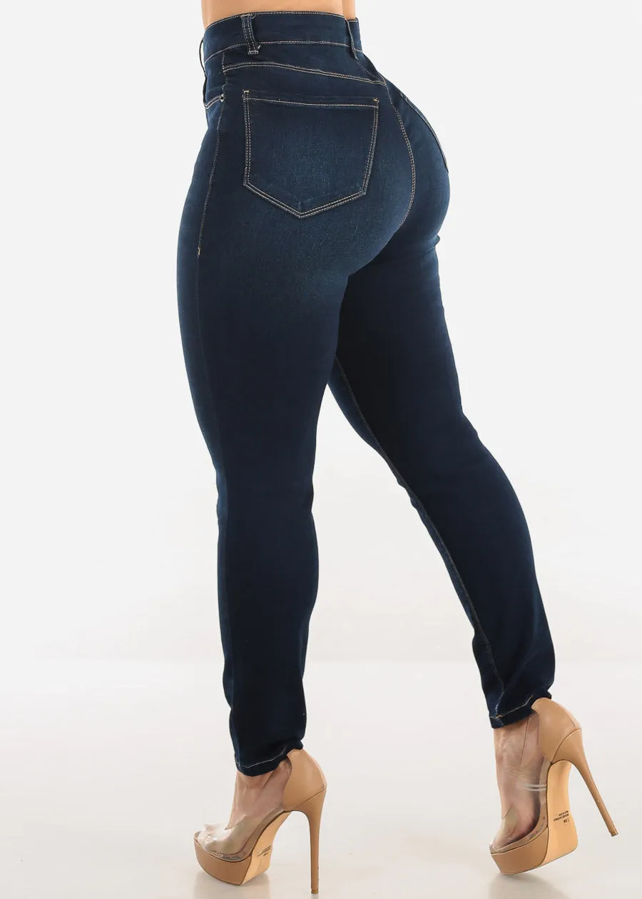 Super High Waist 1 Button Skinny Jeans Dark Wash sold by Moda product image thumbnail 4