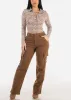 Butt Lift High Rise Straight Wide Leg Cargo Jeans Brown sold by Moda