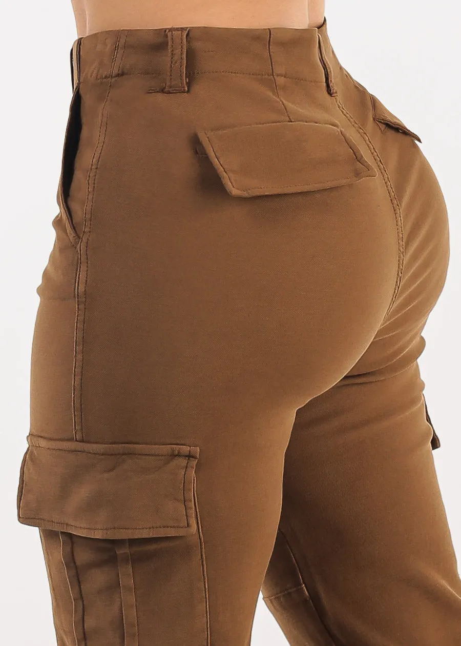 Butt Lift High Rise Straight Wide Leg Cargo Jeans Brown sold by Moda product image thumbnail 5