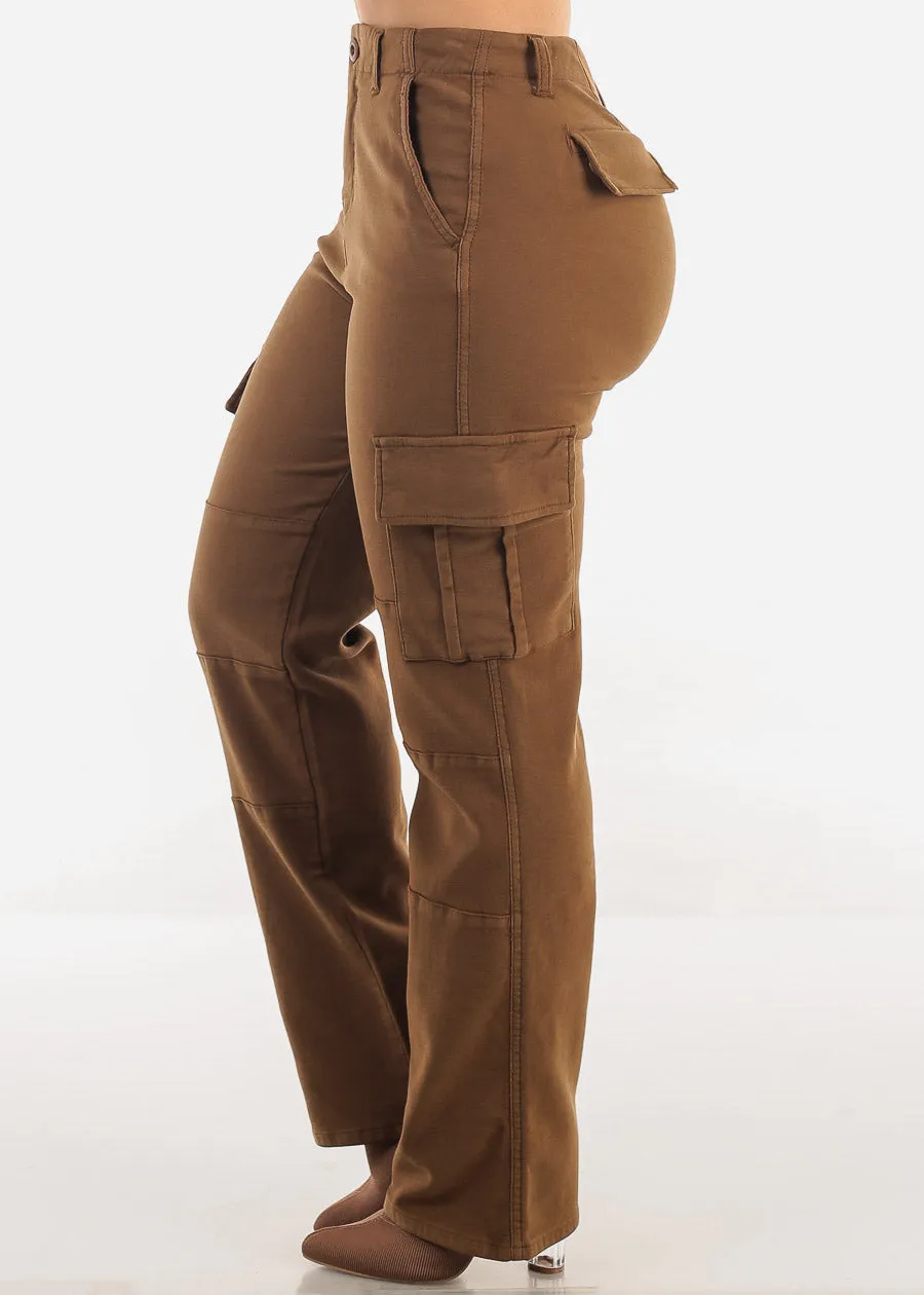 Butt Lift High Rise Straight Wide Leg Cargo Jeans Brown sold by Moda product image thumbnail 4