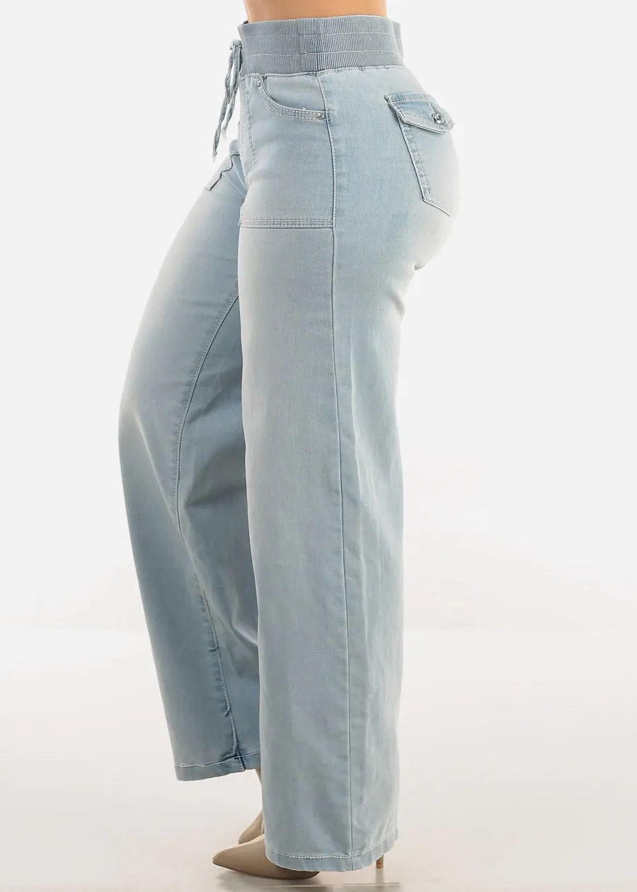 Super High Elastic Waist Wide Leg Jeans Light Wash sold by Moda product image thumbnail 4