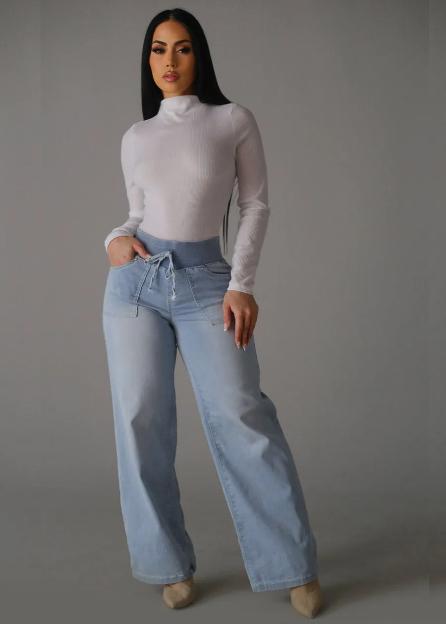 Super High Elastic Waist Wide Leg Jeans Light Wash sold by Moda product image thumbnail 2