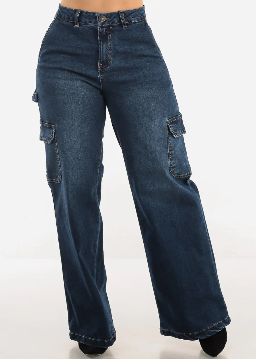 Super High Waist Wide Leg Cargo Jeans Dark Wash sold by Moda product image thumbnail 5