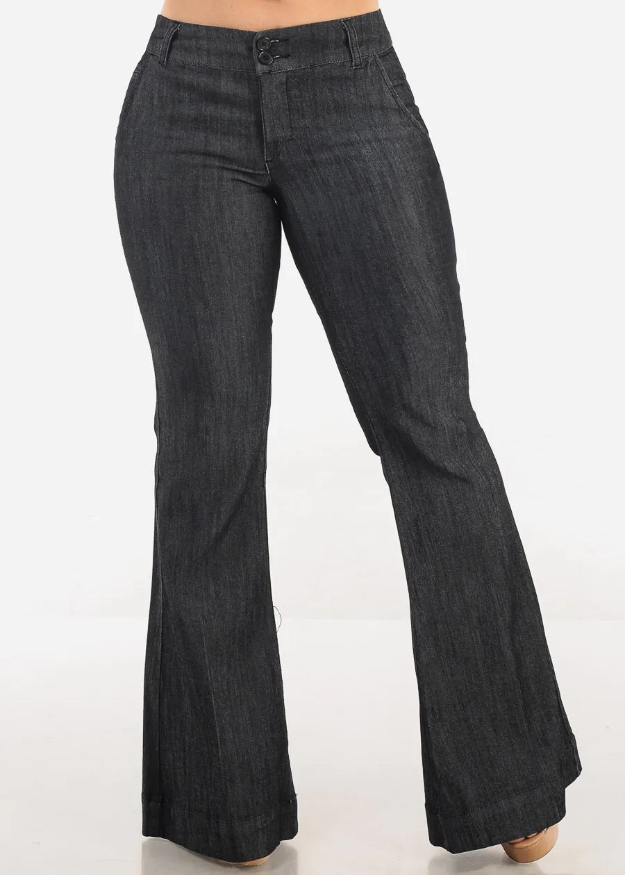 Black Low Rise Flared Bootcut Dressy Pants sold by Moda