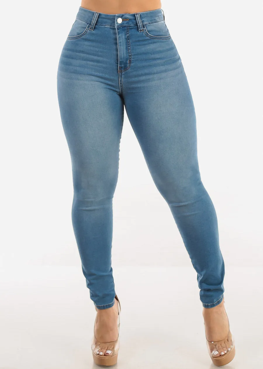 Super High Waist Stretchy Skinny Jeans Light Wash sold by Moda