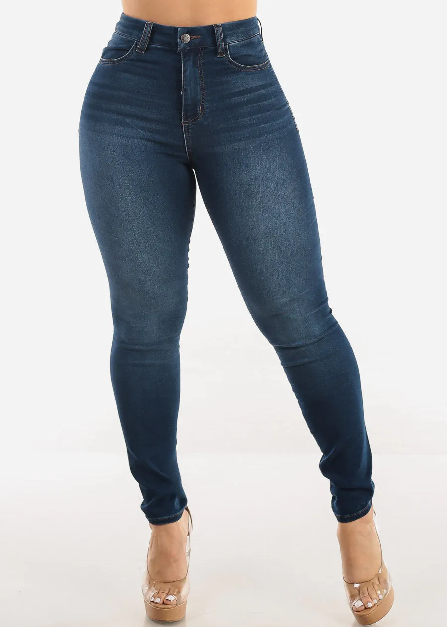 Super High Waist Stretchy Skinny Jeans Dark Wash sold by Moda