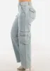 Super High Waist Straight Wide Leg Cargo Jeans Light Wash sold by Moda