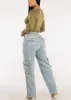 Super High Waist Straight Wide Leg Cargo Jeans Light Wash sold by Moda