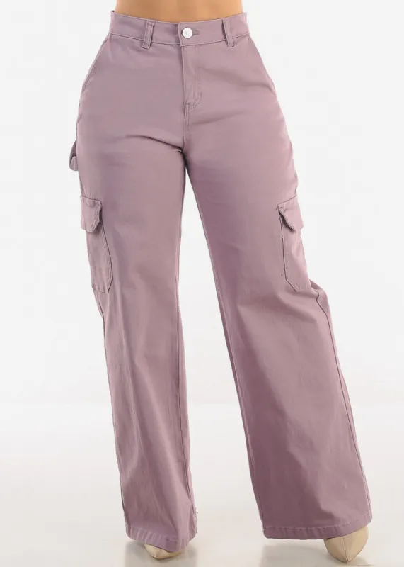 Super High Waist Wide Leg Cargo Jeans Lilac sold by Moda