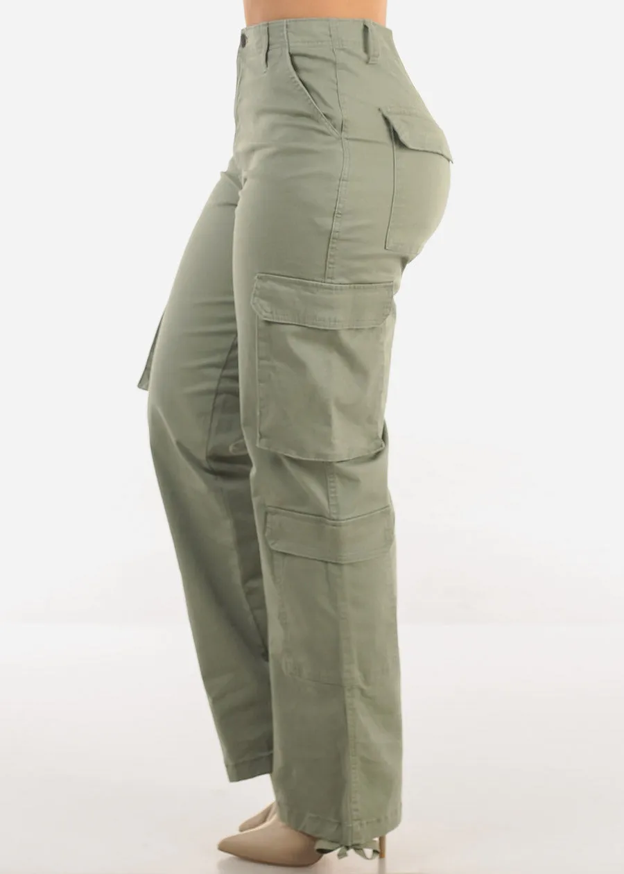 Super High Waist Straight Wide Leg Cargo Jeans Sage sold by Moda product image thumbnail 3