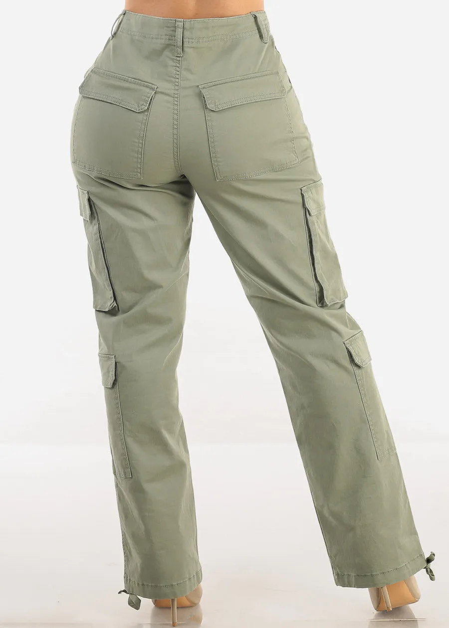 Super High Waist Straight Wide Leg Cargo Jeans Sage sold by Moda product image thumbnail 4