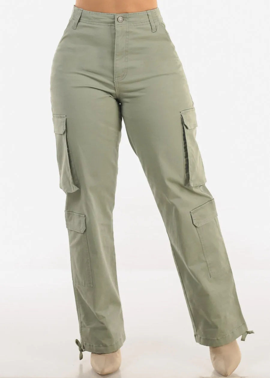 Super High Waist Straight Wide Leg Cargo Jeans Sage sold by Moda