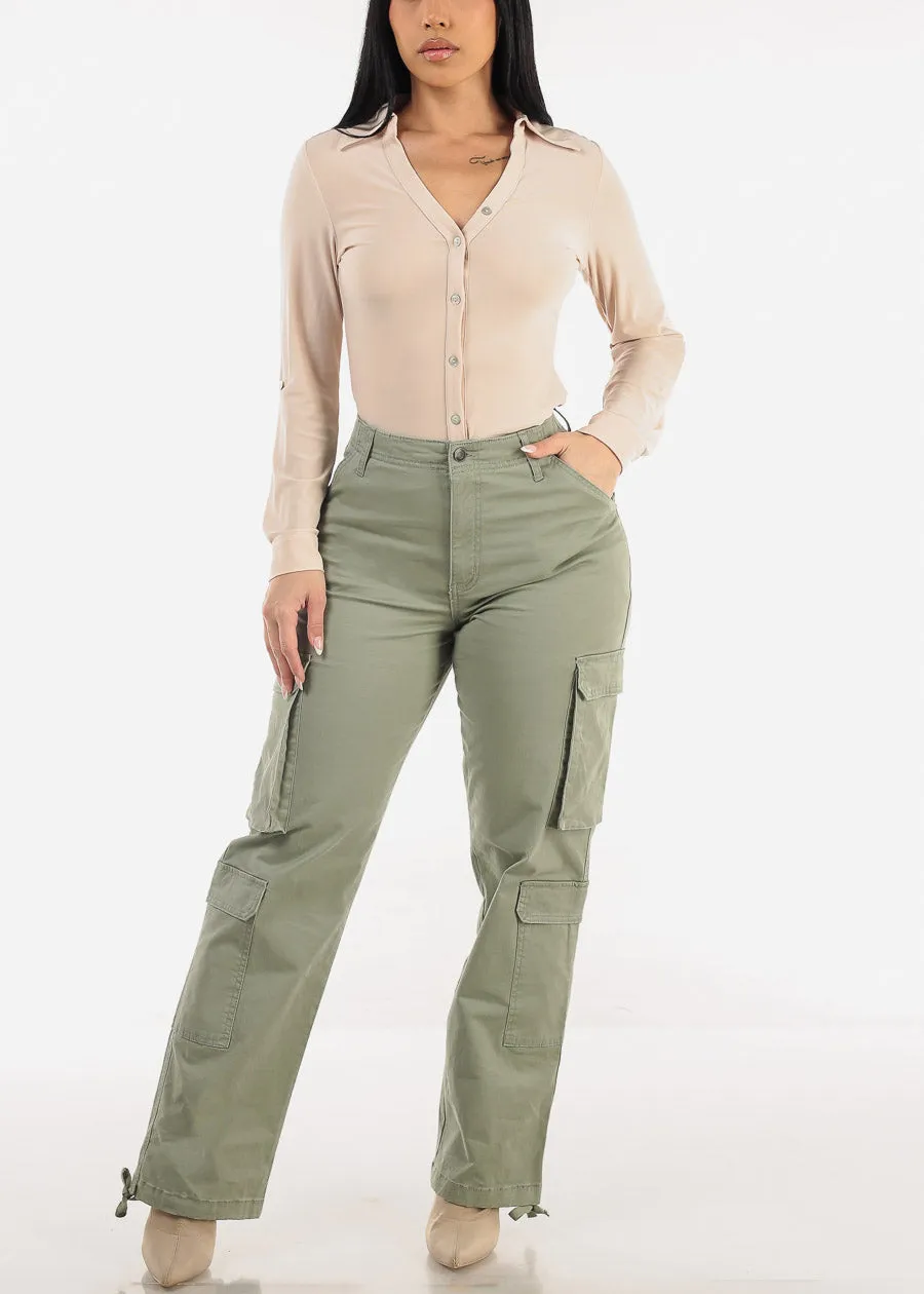 Super High Waist Straight Wide Leg Cargo Jeans Sage sold by Moda product image thumbnail 2