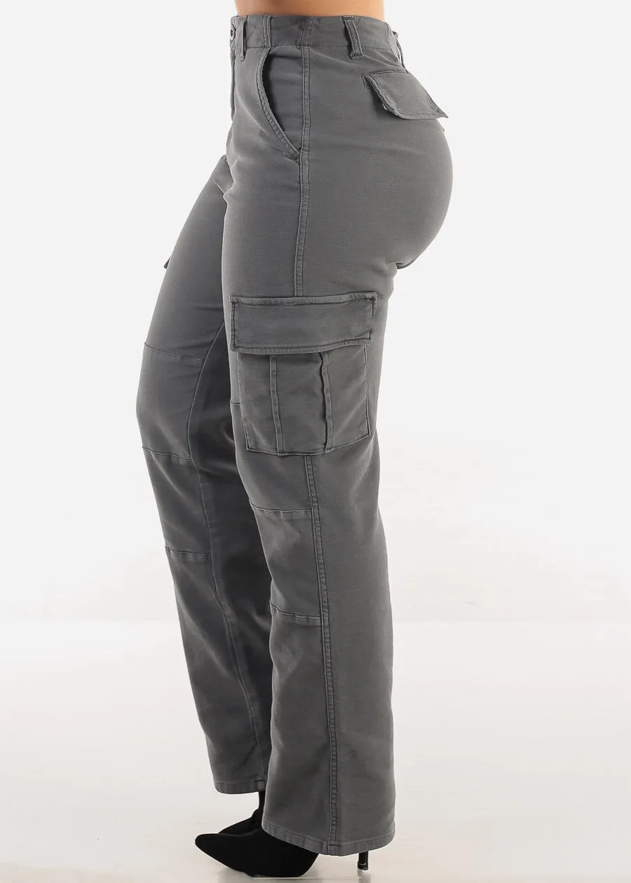 Butt Lift High Rise Straight Wide Leg Cargo Jeans Charcoal sold by Moda product image thumbnail 4