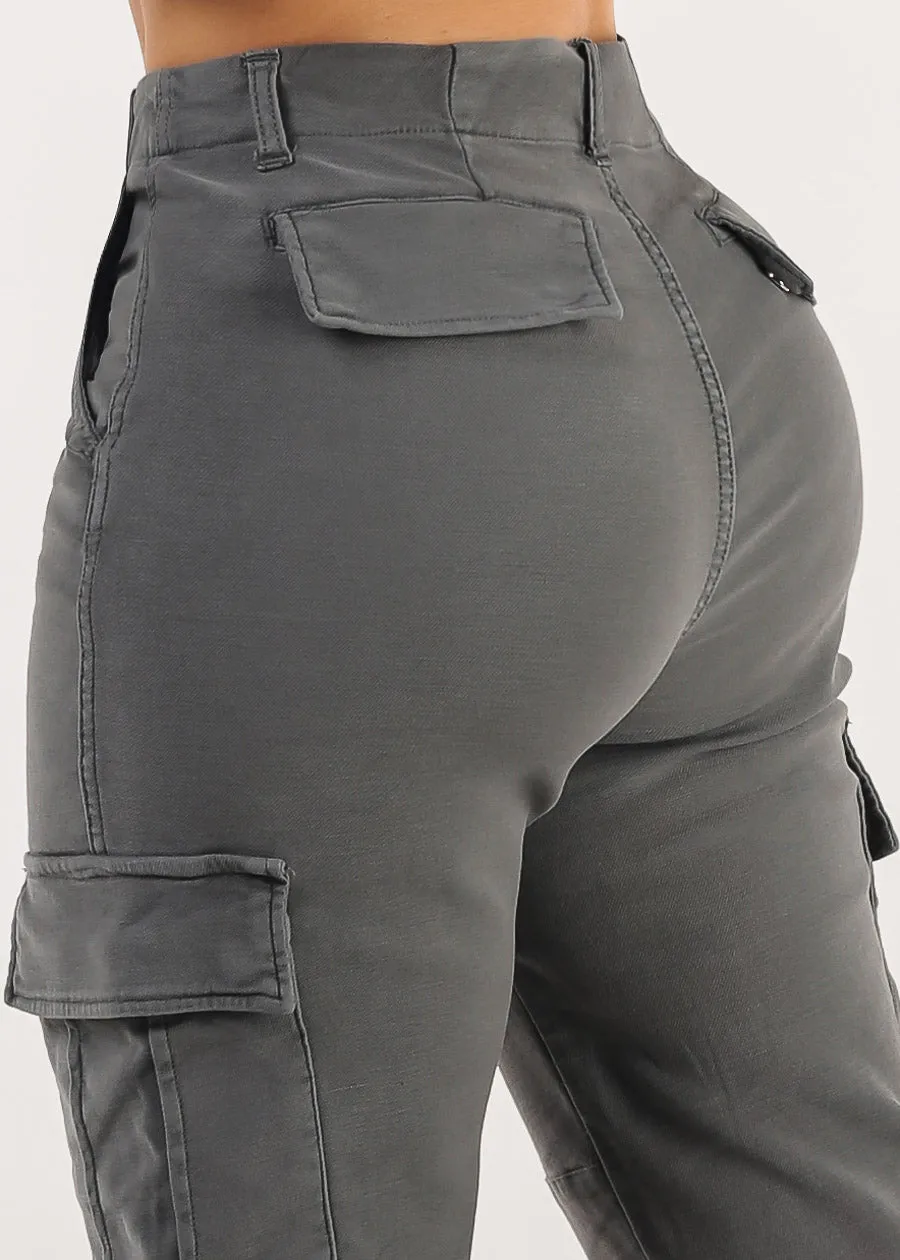Butt Lift High Rise Straight Wide Leg Cargo Jeans Charcoal sold by Moda product image thumbnail 5