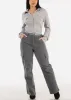 Butt Lift High Rise Straight Wide Leg Cargo Jeans Charcoal sold by Moda