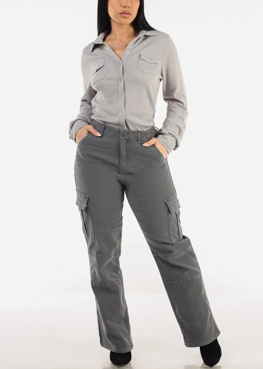 Butt Lift High Rise Straight Wide Leg Cargo Jeans Charcoal sold by Moda product image thumbnail 2