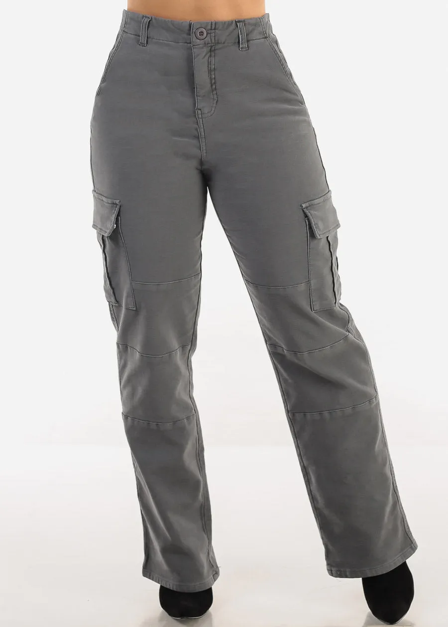 Butt Lift High Rise Straight Wide Leg Cargo Jeans Charcoal sold by Moda product image thumbnail 3