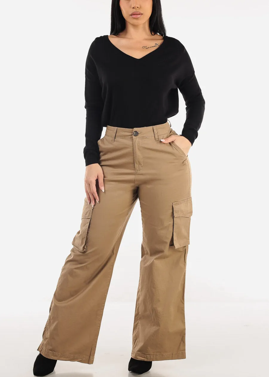 Butt Lift Super High Waist Wide Leg Cargo Pants Khaki sold by Moda product image thumbnail 2