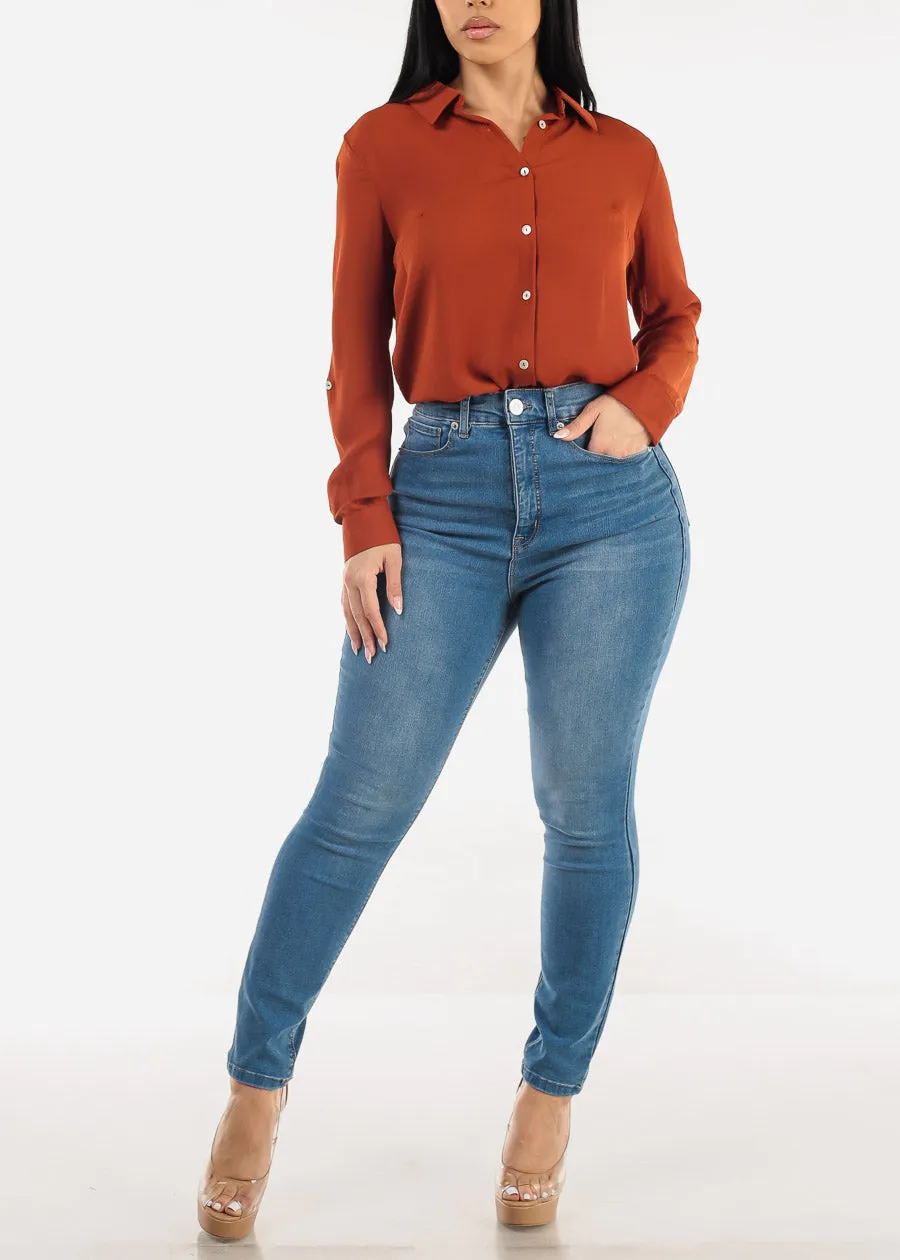 Super High Waist 1 Button Skinny Jeans Light Wash sold by Moda product image thumbnail 2