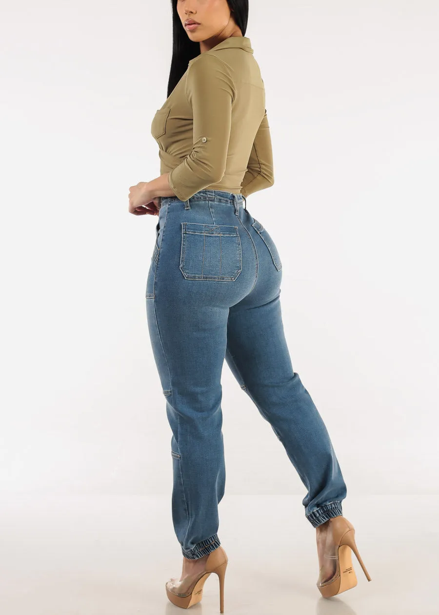 Super High Waist Med Wash Jogger Jeans sold by Moda product image thumbnail 5