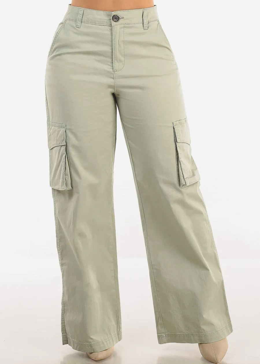 Butt Lift Super High Waist Wide Leg Cargo Pants Light Olive sold by Moda product image thumbnail 3