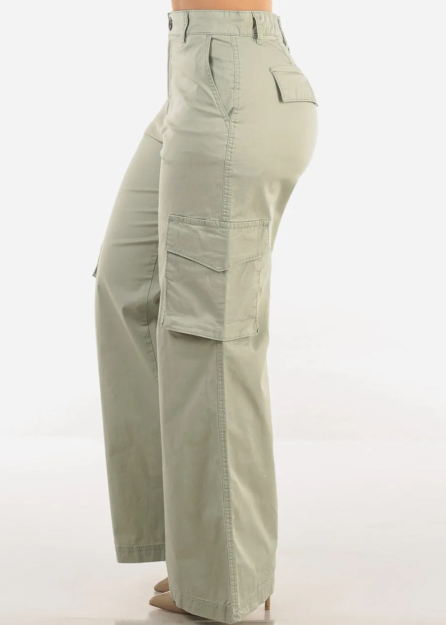 Butt Lift Super High Waist Wide Leg Cargo Pants Light Olive sold by Moda product image thumbnail 4