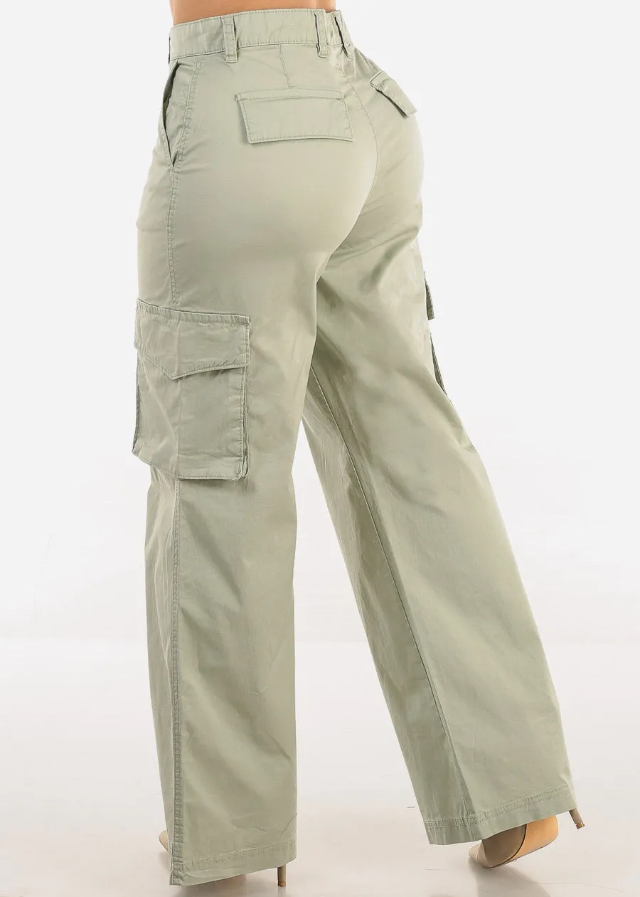 Butt Lift Super High Waist Wide Leg Cargo Pants Light Olive sold by Moda