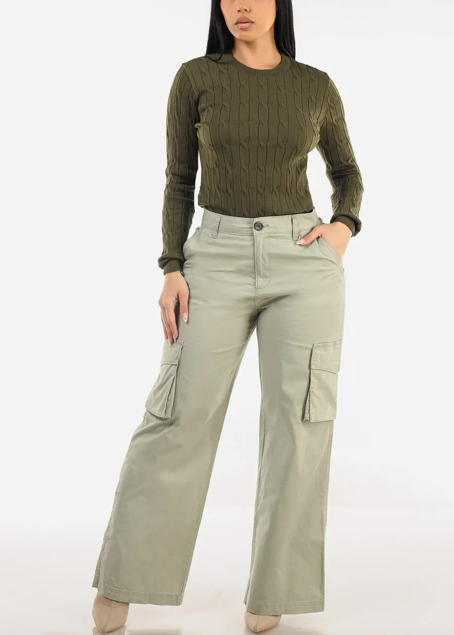 Butt Lift Super High Waist Wide Leg Cargo Pants Light Olive sold by Moda product image thumbnail 2