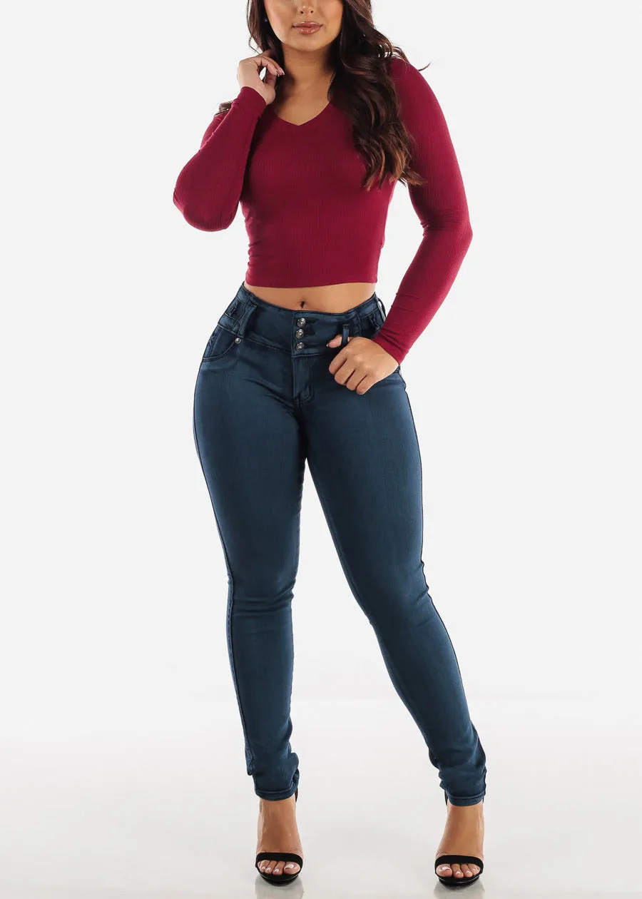 MX JEANS Butt Lifting Dark Acid Blue Skinny Jeans W Rhinestone Pockets sold by Moda product image thumbnail 2