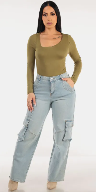 Olive Light Cargo Denim Set sold by Moda